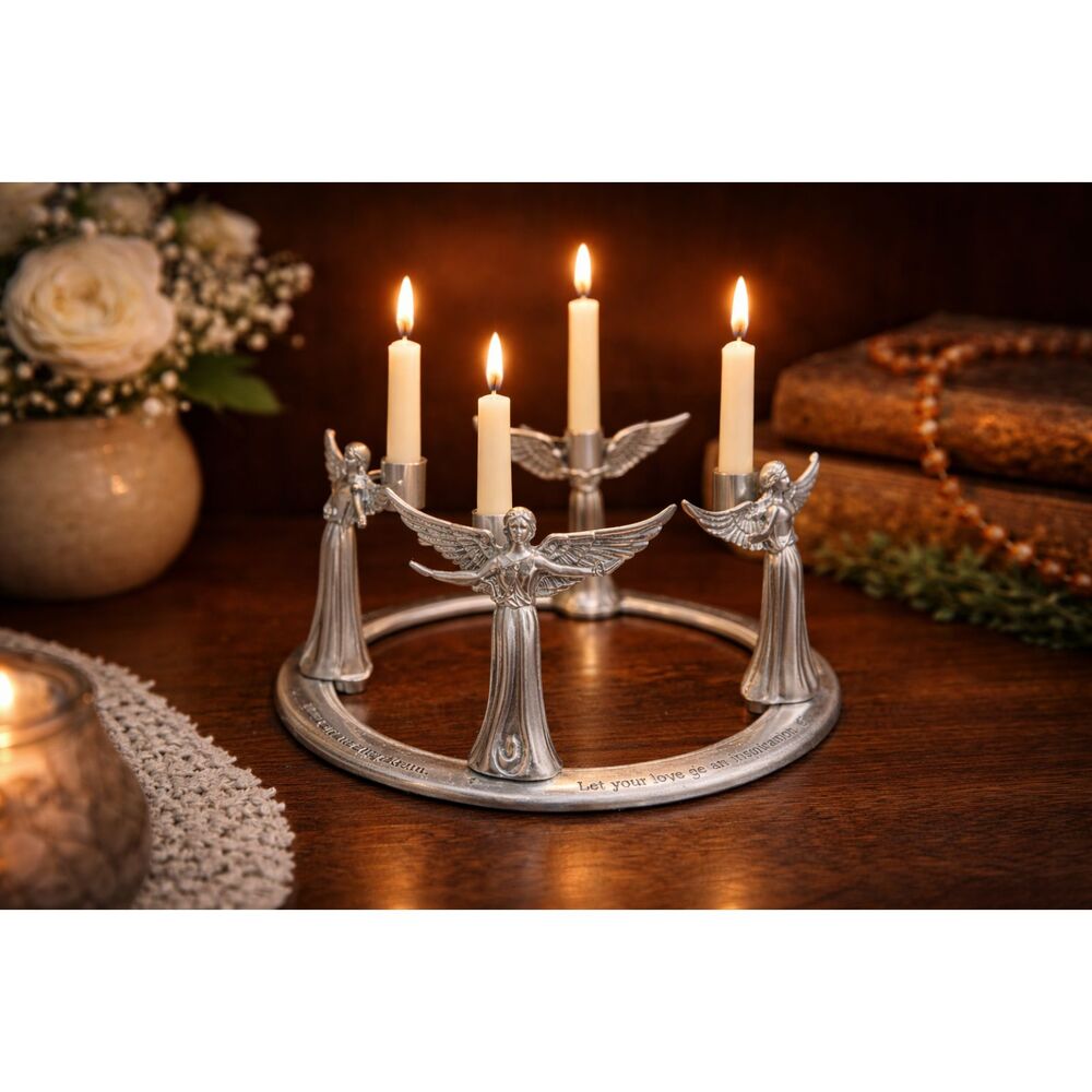 Angel Circle Candle Holder – Silver Tone Home decor